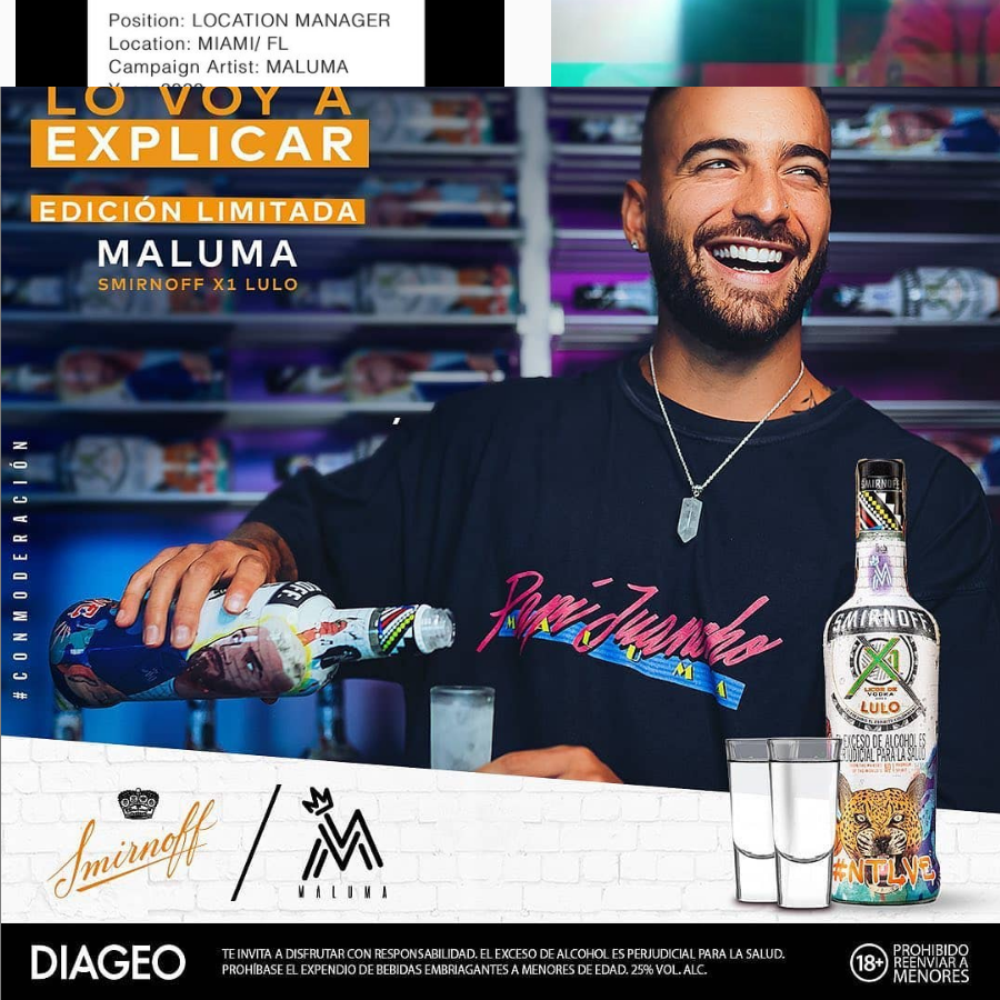 Maluma sells Smirnoff 40% alcohol for #diageo – Drinkawaste